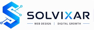 Solvixar logo featuring blue geometric S with circuit elements and text for web design and digital growth services